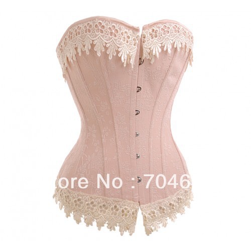 Free Shipping Wholesale Plus Size Pink Enchanting Lace Trimmed Overbust Corset 4130