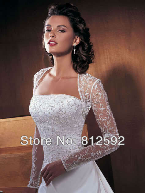 Free shipping! wholesale price!Bridal long sleeve white/ivory Lace wedding bolero wedding jacket accessories wholesale/retail