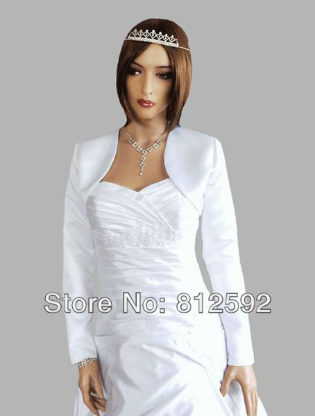 Free shipping! wholesale price!Bridal long sleeve white/ivory satin wedding bolero wedding jacket accessories wholesale/retail