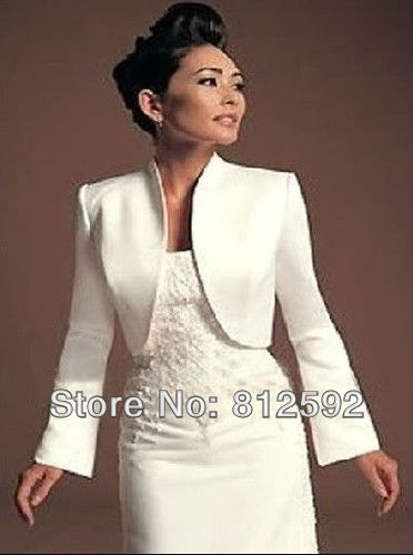 Free shipping! wholesale price!Bridal long sleeve white/ivory satin wedding bolero wedding jacket accessories wholesale/retail