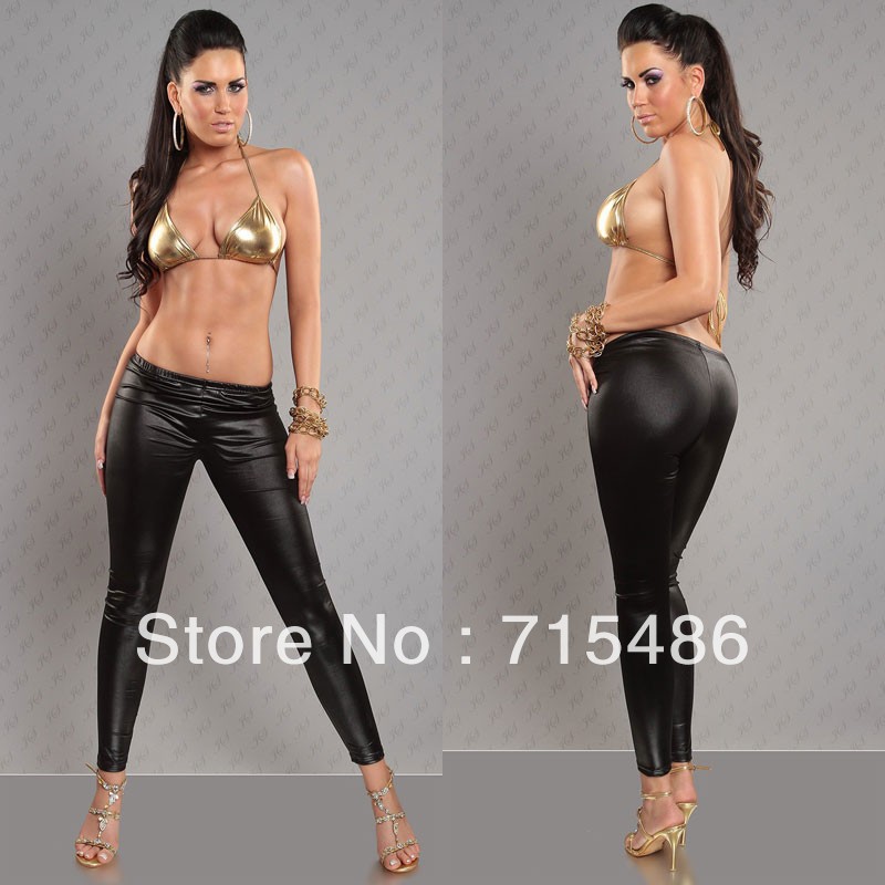 Free Shipping Wholesale Price Factory Onestop Price Wet Look Dark Black Legging Sexy Leather Pants