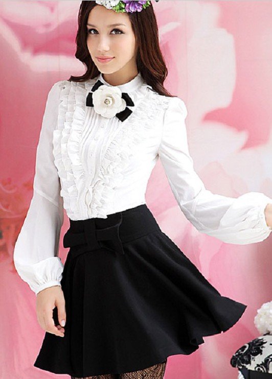 Free Shipping Wholesale price New arrival Korean 2012 fashion Ruffles blouses women clothes