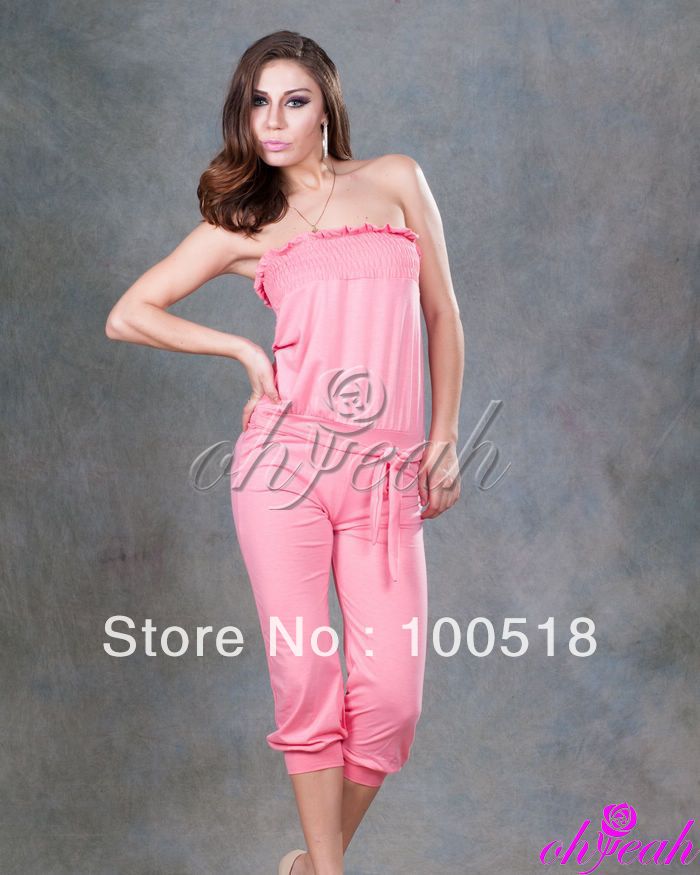 Free Shipping--Wholesale price Off-shoulder fashion pink wear high quality jumpsuits R73274