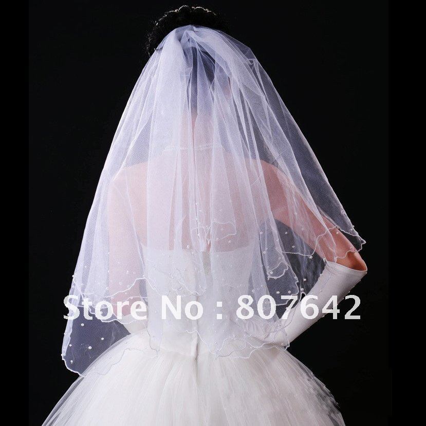 Free shipping wholesale price Pearls two-layer white/beige bridal veil/wedding veil/bridal accessories Cathedral Comb Sky-V082