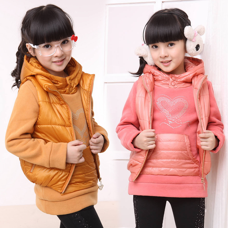 Free shipping wholesale Primary school students female child 2012 new arrival thickening sweatshirt vest set