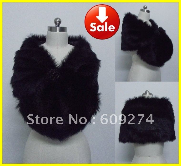 Free Shipping Wholesale Real Sample 2012 Promotion Genuine Fur Plush Black Wedding Wrap Shawl Wedding Accessories