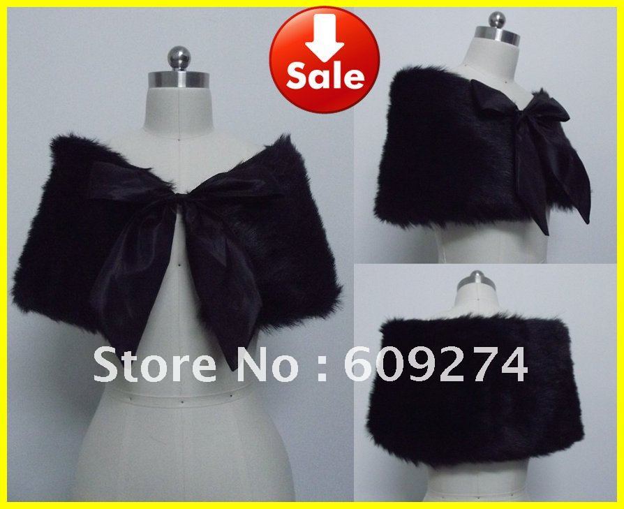 Free Shipping Wholesale Real Sample 2012 Promotion Genuine Fur Plush Black Wedding Wrap Shawl Wedding Accessories