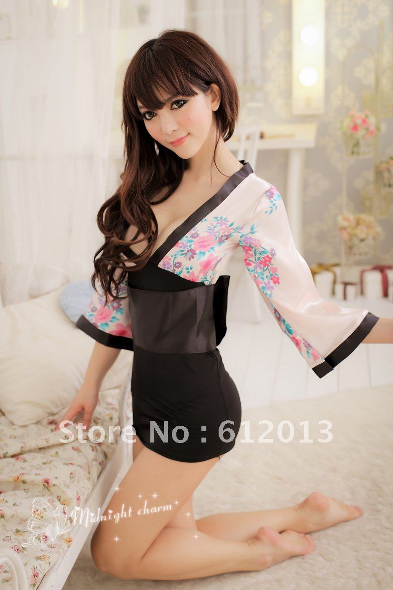 Free Shipping Wholesale/Retail 2012 Fashion New Style Women Sexy Flower Printing Kimono Sleepwear/Robe Hot