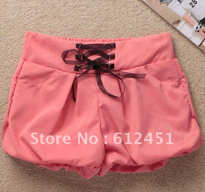 Free Shipping Wholesale/Retail 2012new summer Korean women's waist ribbon candy color all-match shorts