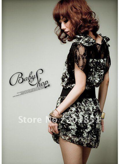 Free Shipping[Wholesale&Retail]2013 Summer Women's Fashion Bohemia Mini Chiffon Dress Bow&Lace Cute Dress Size:S-XXXL   LYQ072
