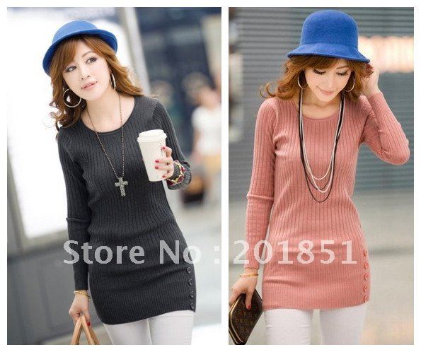 Free Shipping[Wholesale&Retail]Autumn/Winter Women's Fashion Knitted+Wool Sweaters Dress Casual Outerwear Medium-Long Knitwear