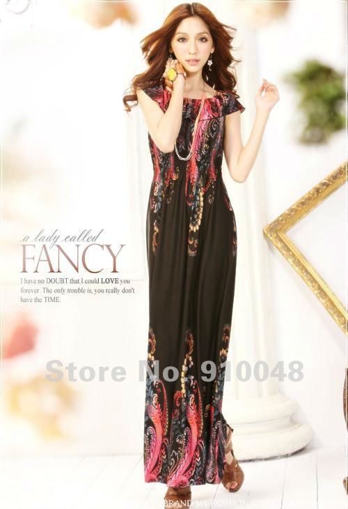 Free Shipping [ Wholesale & Retail ]  Bohemian Floral silk Maxi dress  Beach Long Maxi dress