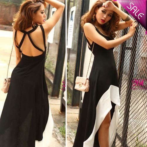 Free Shipping [ Wholesale & Retail ] Fashion Black White Color SEXY halter Slim  women Sexy Dress for Club Wear  HST_19