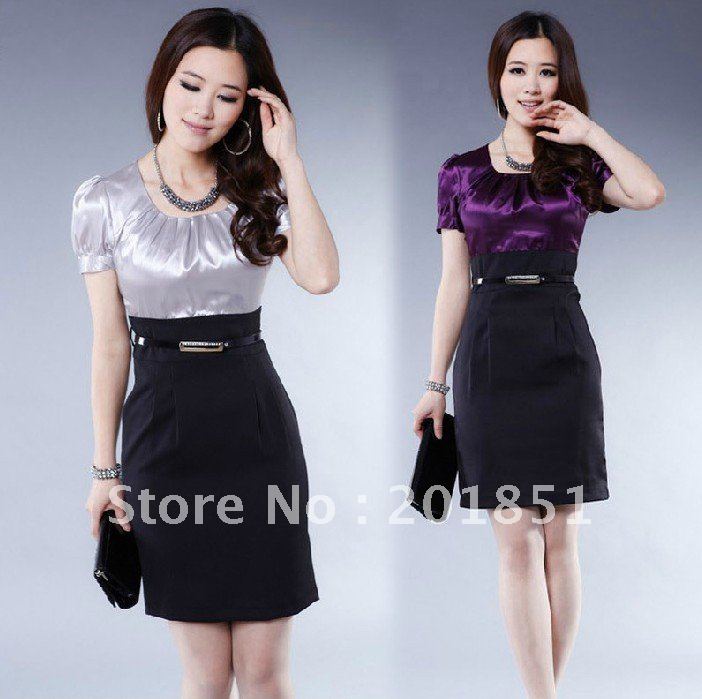 Free Shipping[Wholesale&Retail]Guaranteed 100%  2012 Summer Fashion Silk&Satin Women's Slim Dress Short-Sleeve Skirt  LYQ061