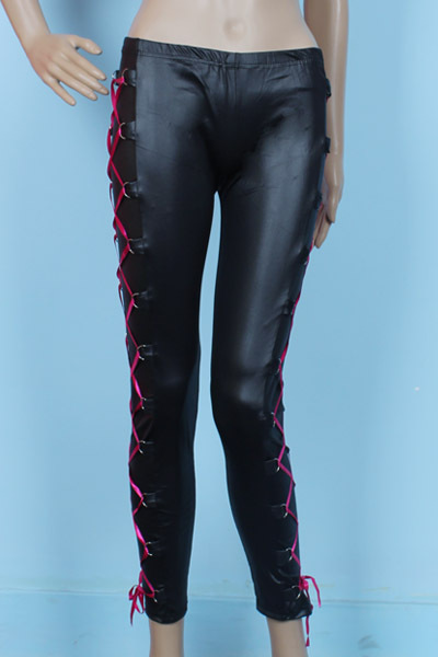 Free Shipping Wholesale/Retail Hot Sale Women Black Leather Lace-up Side Sexy Leggings LB13276