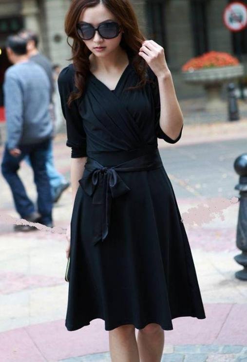Free Shipping Wholesale/retail Korean Summer 2012 Dress Ladies bowknot Belt V-Neck Fashion Dresses