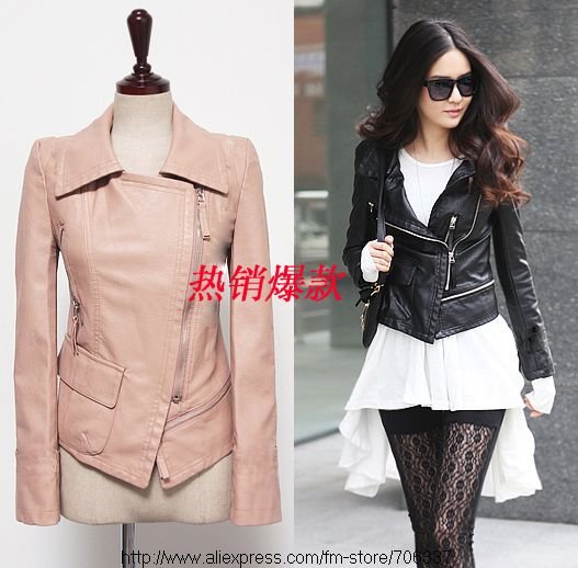 [Free Shipping] Wholesale&Retail, Leather Jacket Women, Women's Jacket, Motorcycle Jacket, Pink&Black /JK-049