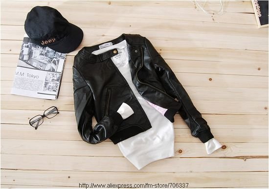 [Free Shipping] Wholesale&Retail, Leather Jacket Women, Women's Jacket, O-Neck Coat,Motorcycle Jacket, Pink&Black /JK-051