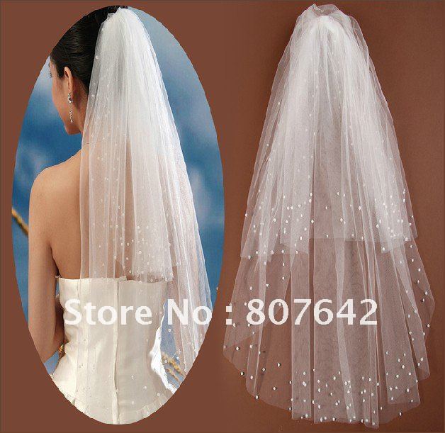 Free shipping wholesale & retail Multi-layer pearls white bridal veil/wedding veil/bridal accessories Cathedral 66cm Sky-V027