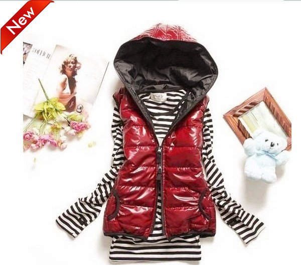 Free Shipping] Wholesale&Retail,Winter women's vest, Hooded vest, Women waistcoat, Cotton-padded vest Black/Blue/Red