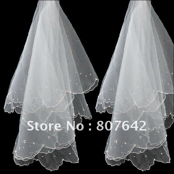 Free shipping wholesale & retail with pearls one-layer white bridal veil/wedding veil/bridal accessories Cathedral 1.5m Sky-V020
