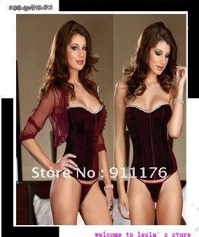 Free Shipping!! Wholesale/Retail women's sexy  velvet corset &bustier  sexy lingerie Guaranteed 100%  (Y2207)