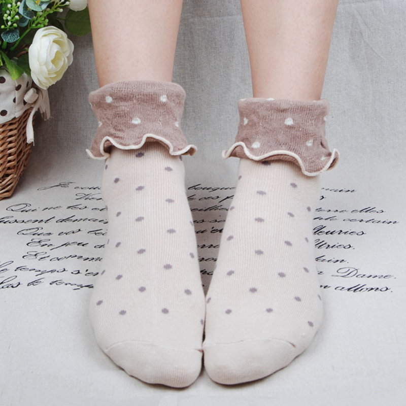 Free shipping wholesale ruffle socks dot japanese women socks vintage and cute socks spring and autumn 100% cotton socks