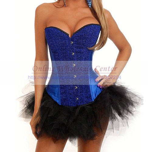Free shipping Wholesale Sexy blue corsets lingerie Corset bustier underwear Match mini Skirt push up
