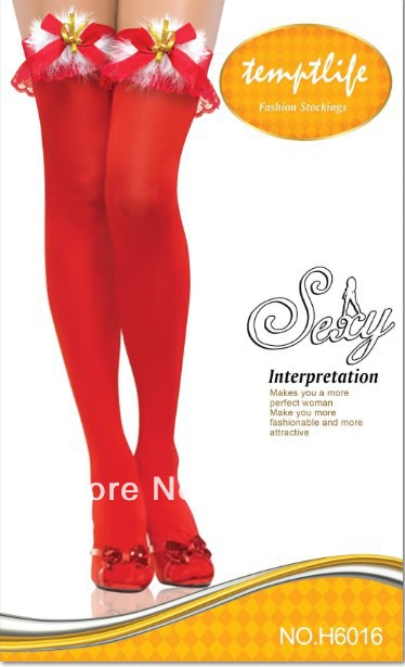 Free shipping, Wholesale Sexy christmas red long lady stocking, 6 pieces/lot 6016