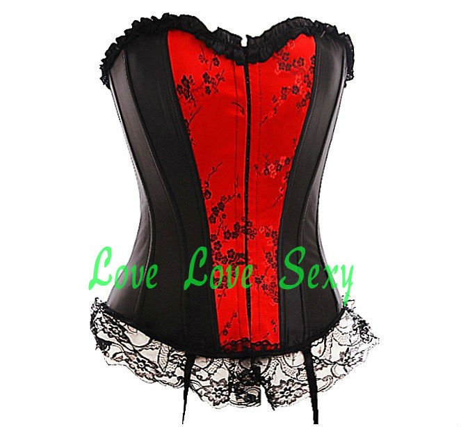 Free shipping!!Wholesale sexy corset red+black sexy lingerie corset bustier back lace up lace satin corset S-2XL 80054
