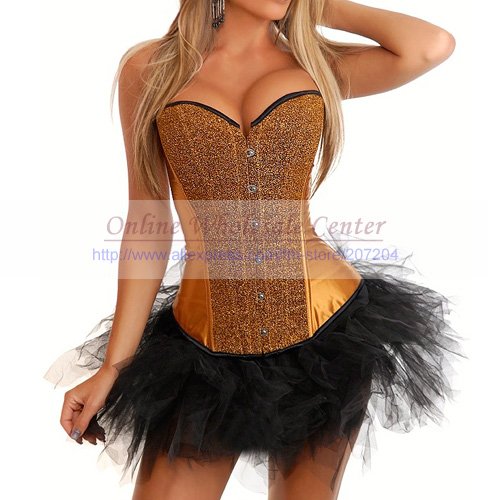 Free shipping Wholesale Sexy Gold corset lingerie Corset bustier underwear Match mini Skirts push up
