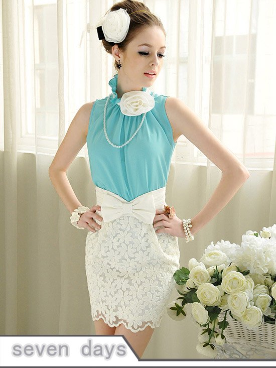 Free Shipping Wholesale Sexy Sleeveless Standing Flower Neck Drape Blouse CL042322AU