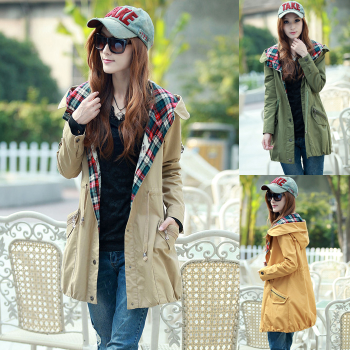 Free shipping Wholesale spring and autumn Korean version of women new hooded long windbreaker 1285