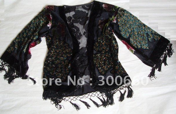 Free shipping wholesale   Stunning  Colorful Peacock Design Velvet jacket