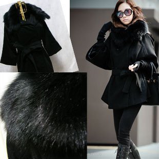 free shipping -wholesale Thick Overcoat real fur collar long coat with hooded retail (Drop shipping support!)