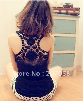 Free shipping Wholesale top / 2*2Rib with lace on back part /HOT Sell Vest