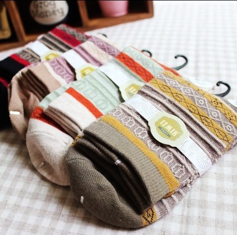 Free Shipping Wholesale Vintage Striped Cotton Sock Women 10 pairs/lot  A264