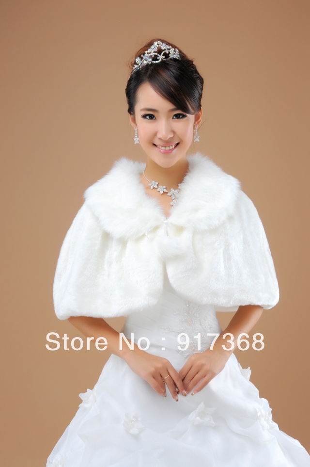 Free Shipping Wholesale White Faux Fur Bridal Shawl/Tippet Jacket