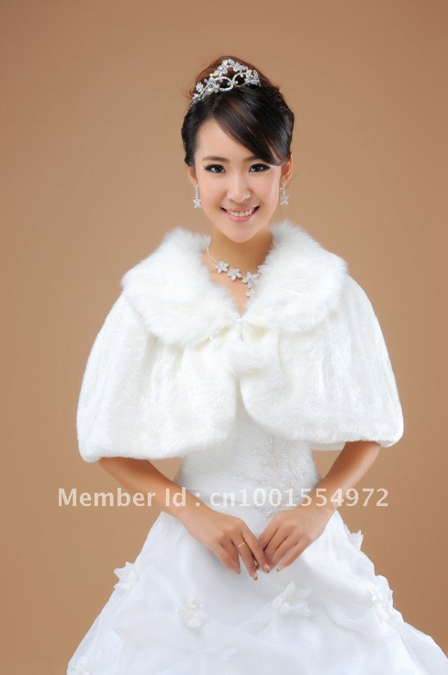 Free Shipping Wholesale White Faux Fur Bridal Shawl Wrap/Tippet Jacket