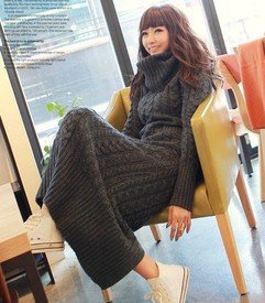 free shipping wholesale winter turtleneck knitted women sweater mixed twist design long sleeve casual long dress