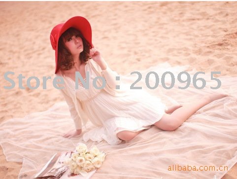 Free Shipping wholesale  women fashion dress, V-neck, sleeveless, polyester ruffle chiffon