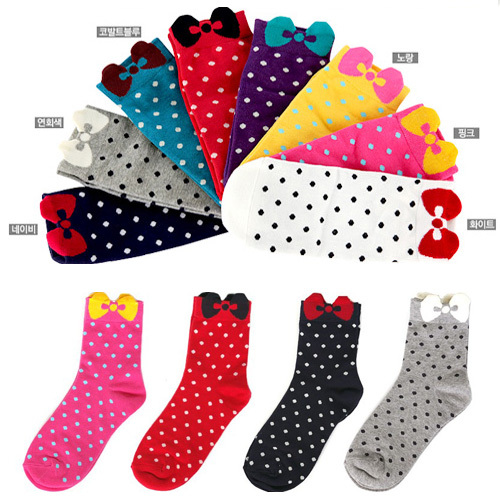 Free Shipping Wholesale Women's All seasons Cotton Candy Colors Socks Three-dimensional Multicolour Polka Dot Socks