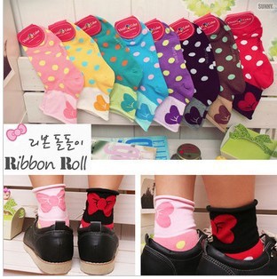 Free Shipping Wholesales Korea Cute Bow Wave Point Ladies Cotton Socks FC12143