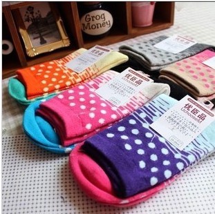 Free Shipping Wholesales Korea Cute Candy Color Dot Stripe Cotton Short Stocking FC12179