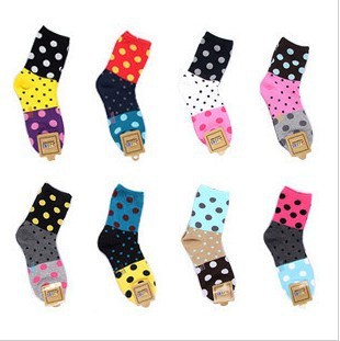 Free Shipping Wholesales Korea Cute Candy Color Stitching Dot  Cartoon Socks Ladies Socks FC12111