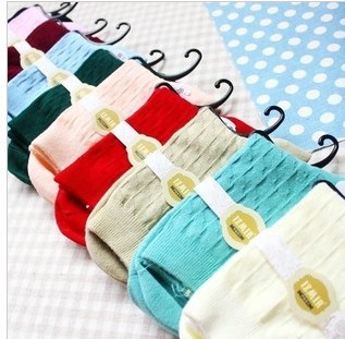 Free Shipping Wholesales Korea Cute Candy Color Stripes  Ladies Cotton Socks FC12231