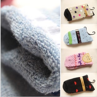 Free Shipping Wholesales Korea Lovely Elk Wave Thicker Winter Terry Socks, Terry Socks FC12090
