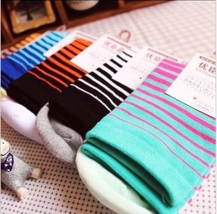 Free Shipping Wholesales  Korea New Candy Color Stitching Stripe Ladies Socks FC12183