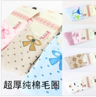 Free Shipping Wholesales Korean Bow Bear Thickened Cotton Ladies Towel Socks FC12203