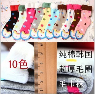 Free Shipping Wholesales Korean Candy  Color Thickened Cotton Dot Towel Socks FC12168